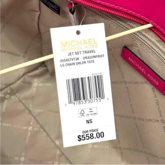 Michael Kors Large Jet Set Travel Chain Shoulder Bag Dragonfruit - Picture 10 of 10